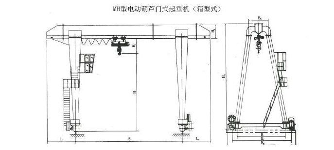 10噸MH型單梁門式起重機結構圖