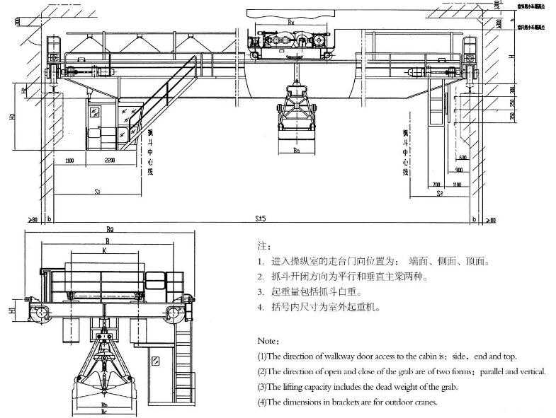 雙梁抓斗橋式起重機結(jié)構(gòu)圖