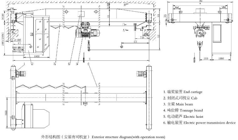 2噸3噸單梁起重機(jī)結(jié)構(gòu)圖