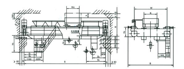 32/5噸、50/10噸雙梁吊鉤橋式起重機結(jié)構(gòu)圖